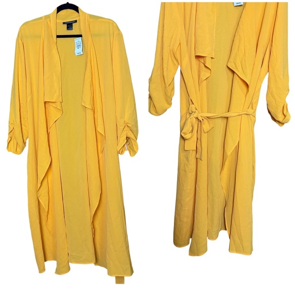 Ashley Stewart Yellow Belted Fall 3/4 Sleeve Longline Duster Cardigan NWT 22/24 - Picture 1 of 9